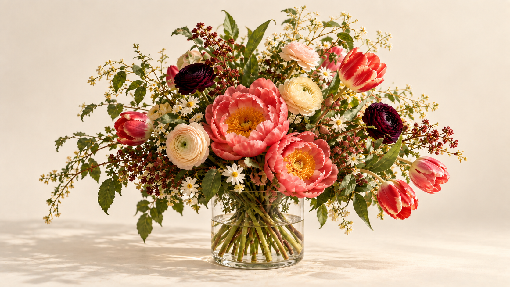 The Devotion bouquet with peonies, ranunculus and tulips