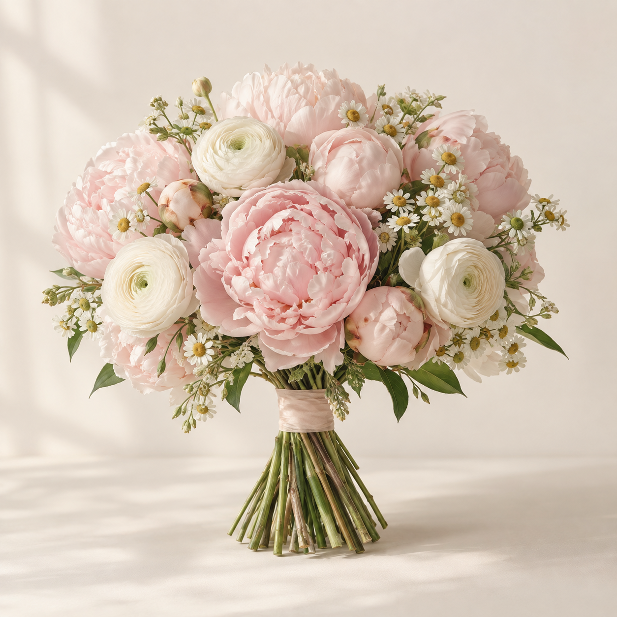 The Softest Hour with blush peonies and ivory ranunculus